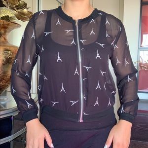 Brand new Eiffel Tower print zip up blouse